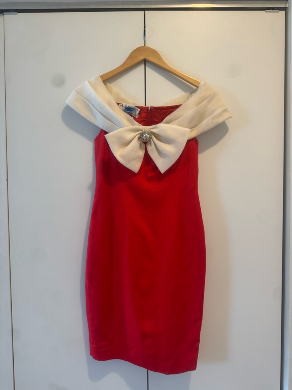 A.J. Bari Red Strapless Dress with Ivory Bow Collar
